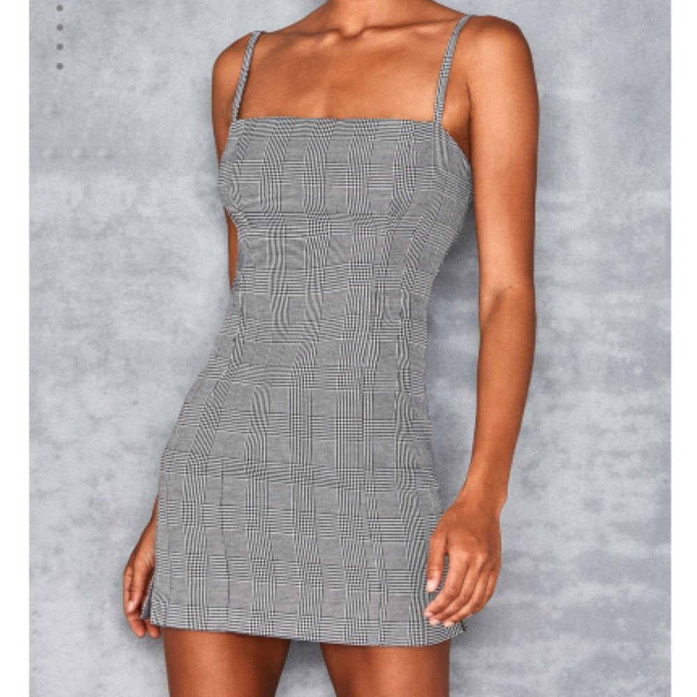 Mistress Rocks 'WARNING' Black + White Checked Dress Women's Large NEW